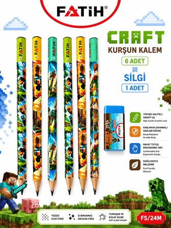 Fatih Mini Craft B Kurşun Kalem Seti 6 Mini Craft Kurşun Kalem 1 Mini Craft Silgi Okul Kırtasiye Seti