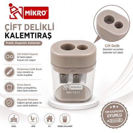 Mikro Çift Delikli Kalemtıraş 6 Adet Hazneli Standart ve Jumbo Kalem Uyumlu MK-1011