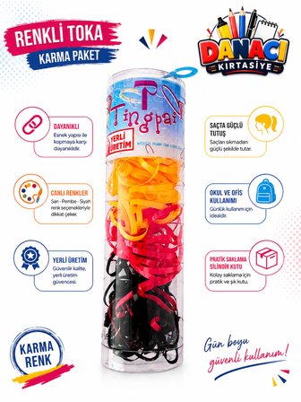 Renkli ve Siyah Lastik Toka Seti 2'li Karma Paket Esnek Dayanıklı Güçlü Tutuş Lastik Saç Tokası