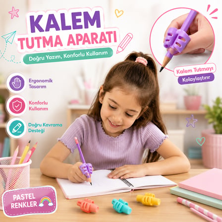 Pastel Renk Kalem Tutma Aparatı 8 Adet Ergonomik Silikon Kalem Tutucu Yazı Düzeltici Çocuk ve Öğrenci İçin