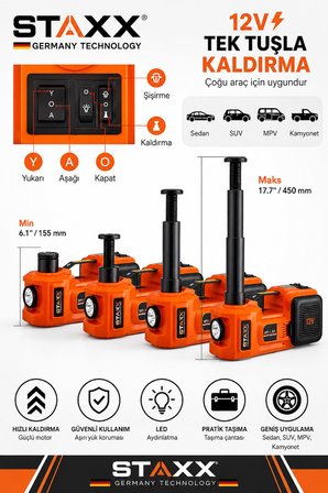 12V Elektrikli Kriko Seti 5 Ton Kompresör 480Nm Somun Sökme Makinesi LED Fenerli Full Araç Tamir Set