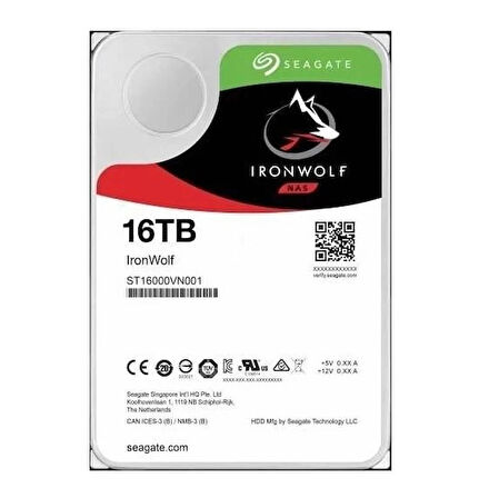 Seagate IronWolf NAS 16TB 7200RPM 256MB SATA3 3.5'' NAS Harddisk ST16000VN001