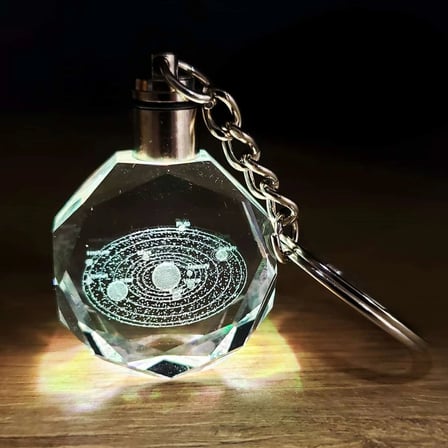 Gezegenler Temalı Işıklı Cam Küre - Renk Değiştiren Gece Lambası - Kristal Anahtarlık Seti