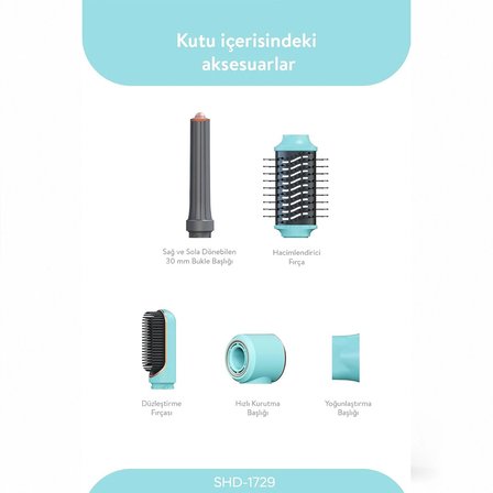 Sinbo Air Brush Saç Şekillendirme Cihazı - 5 Başlıklı - Mavi Renk