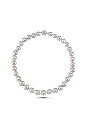 Dorika Toplu Süzme Gri Doğal İnci Kolye