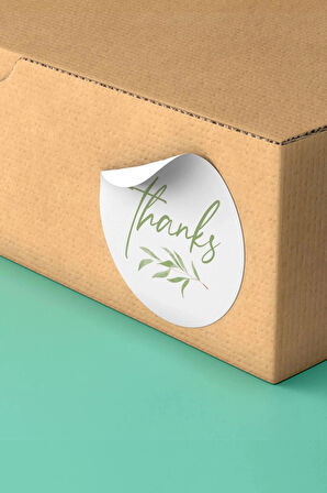 4x4cm - 45 Adet - Thank You Sticker Teşekkürler Etiketi Yeşil Çiçek Desenli Paketleme Etiket- ST2001