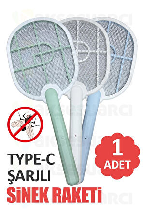 1 Adet Şarjlı Sinek Raketi, Sinek Sivrisinek Böcek Haşere Öldürücü Raket, Type-c Şarj Girişli