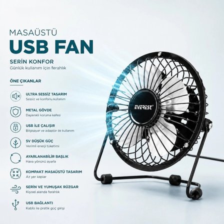 Masaüstü Mini USB Fan - Metal Gövdeli - Ultra Sessiz