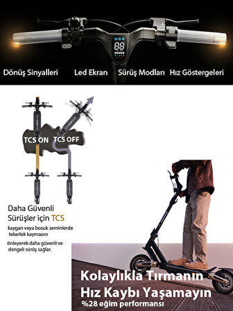 St3 Pro Elektrikli Scooter 1350w Güç 75 Km Menzil - Turbo Mod - %28 Eğim Perf. Dörtlü Süspansiyon