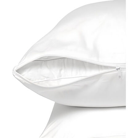 Beyaz fermuarlı yastık mitili, yastık kılıfı