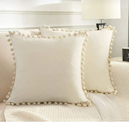 Sylar 2'li ponponlu kırlent kılıf seti 40 x 40 Krem