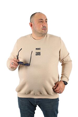 Starbattal Büyük Beden Unisex Sweat Make Good 22734 BEJ
