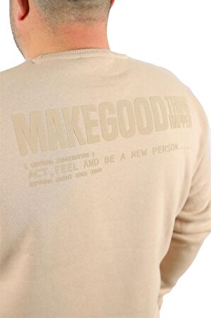 Starbattal Büyük Beden Unisex Sweat Make Good 22734 BEJ