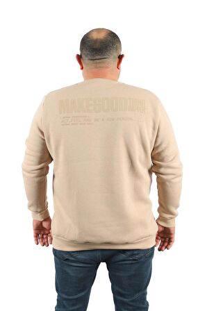 Starbattal Büyük Beden Unisex Sweat Make Good 22734 BEJ