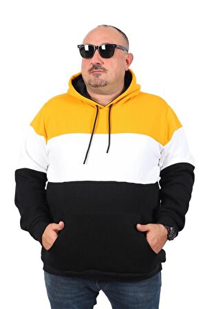 Starbattal Büyük Beden Parçalı Kapüşonlu Sweat 22736 HARDAL