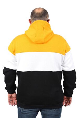 Starbattal Büyük Beden Parçalı Kapüşonlu Sweat 22736 HARDAL