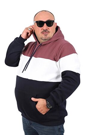 Starbattal Büyük Beden Parçalı Kapüşonlu Sweat 22736 LILA