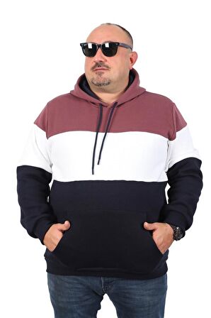 Starbattal Büyük Beden Parçalı Kapüşonlu Sweat 22736 LILA