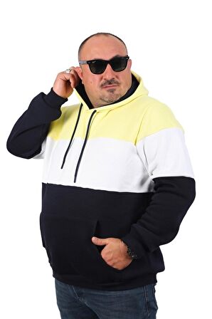Starbattal Büyük Beden Parçalı Kapüşonlu Sweat 22736 SARI