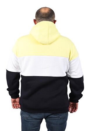 Starbattal Büyük Beden Parçalı Kapüşonlu Sweat 22736 SARI