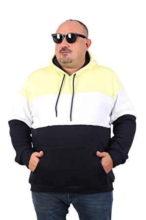 Starbattal Büyük Beden Parçalı Kapüşonlu Sweat 22736 SARI
