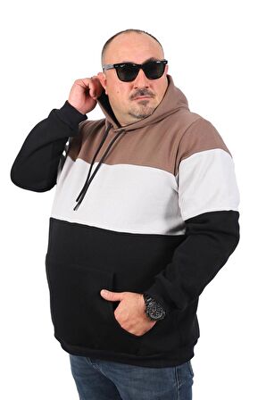 Starbattal Büyük Beden Parçalı Kapüşonlu Sweat 22736 TABA
