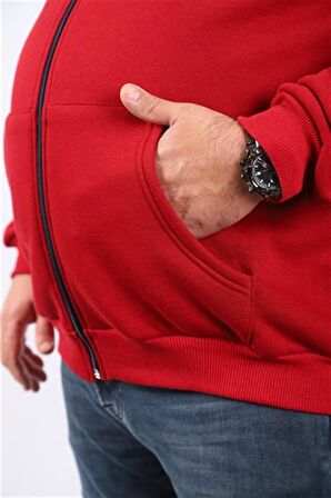 Starbattal Büyük Beden Unisex Kapüşonlu 3ip Sweat 11701 BORDO