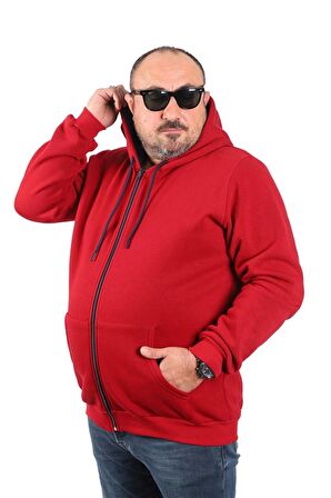 Starbattal Büyük Beden Unisex Kapüşonlu 3ip Sweat 11701 BORDO