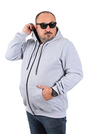 Starbattal Büyük Beden Unisex Kapüşonlu 3ip Sweat 11701 GRI MELANJ