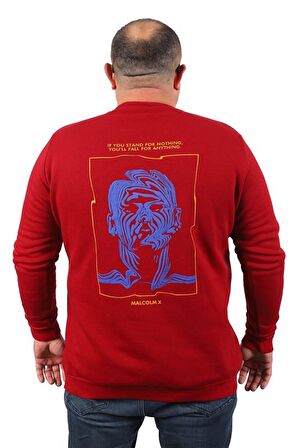 Starbattal Büyük Beden Erkek Sweat MalcolmX 22735 BORDO