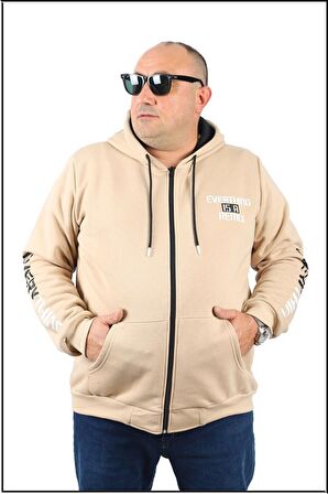 Starbattal Büyük Beden Erkek Fermuarlı 3ip Sweat Everything 22737 BEJ