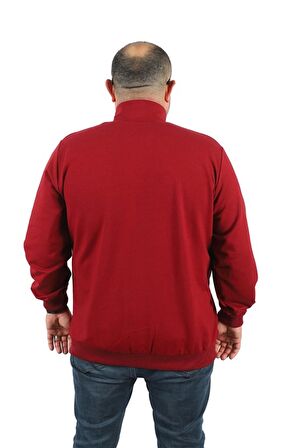 Starbattal Büyük Beden Basic Mevsimlik Fermuarlı Sweatshirt 22750 BORDO