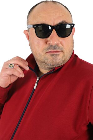 Starbattal Büyük Beden Basic Mevsimlik Fermuarlı Sweatshirt 22750 BORDO