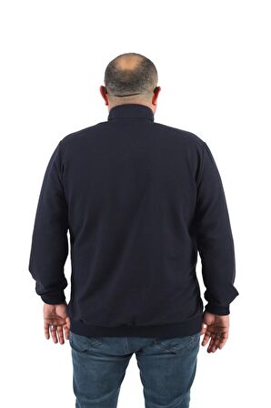 Starbattal Büyük Beden Basic Mevsimlik Fermuarlı Sweatshirt 22750 LACIVERT