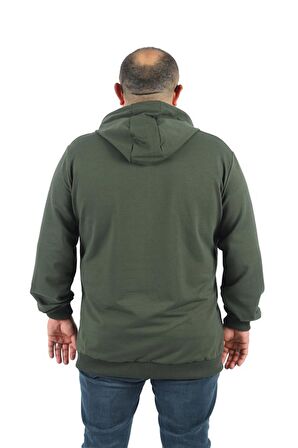 Starbattal Büyük Beden Basic Mevsimlik Fermuarlı Kapüşonlu Sweat 22751 HAKI