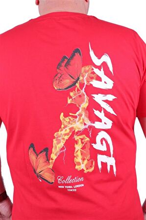 Starbattal Büyük Beden Sıfır Yaka Tişört Savage 23101 KIRMIZI