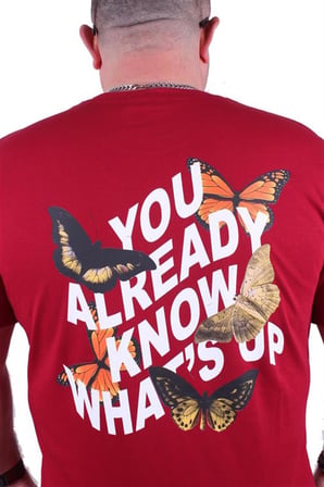 Starbattal Büyük Beden Sıfır Yaka Tişört Butterfly 23107 BORDO
