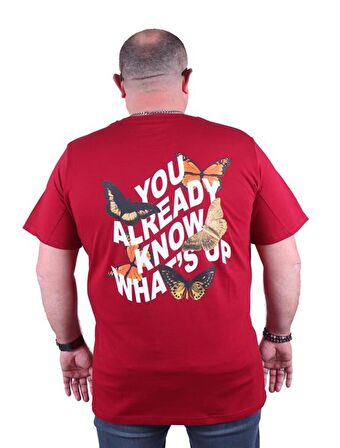 Starbattal Büyük Beden Sıfır Yaka Tişört Butterfly 23107 BORDO