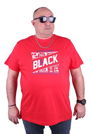 Starbattal Büyük Beden Erkek Baskılı Tişört Black 23127 BORDO