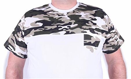 Starbattal Büyük Beden Cepli Camouflage Erkek Tişört 23145 BEYAZ