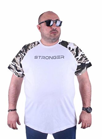 Starbattal Büyük Beden Raglan Sleeve Camouflage Erkek Tişört 23146 BEYAZ