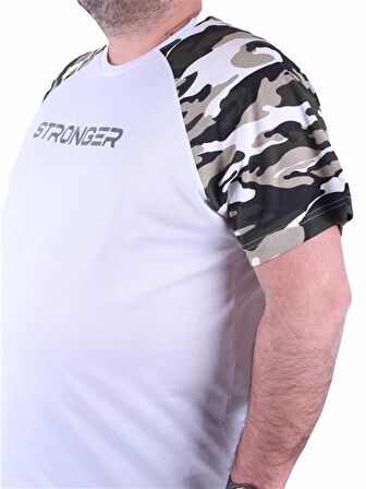 Starbattal Büyük Beden Raglan Sleeve Camouflage Erkek Tişört 23146 BEYAZ