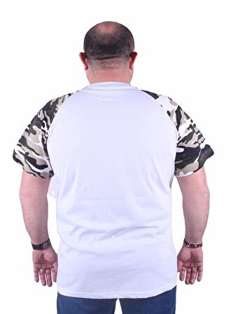 Starbattal Büyük Beden Raglan Sleeve Camouflage Erkek Tişört 23146 BEYAZ