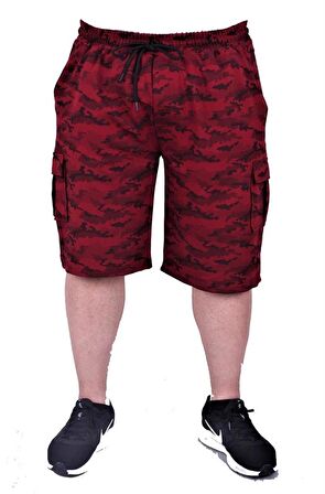 Starbattal Büyük Beden Likralı Erkek Penye Şort Honeycomb Camouflage 23612 BORDO