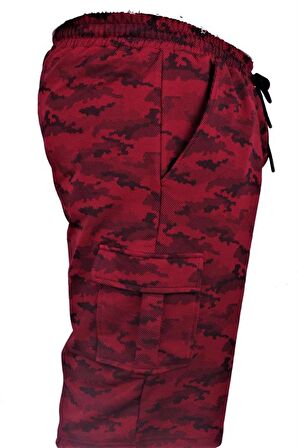 Starbattal Büyük Beden Likralı Erkek Penye Şort Honeycomb Camouflage 23612 BORDO