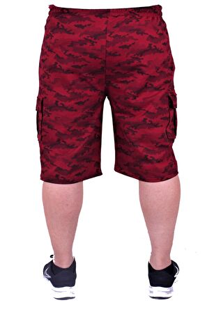 Starbattal Büyük Beden Likralı Erkek Penye Şort Honeycomb Camouflage 23612 BORDO