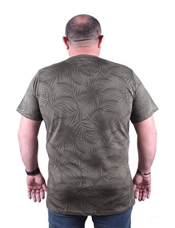 Starbattal Büyük Beden Sıfır Yaka Tişört Palm Leaf 23148 HAKI