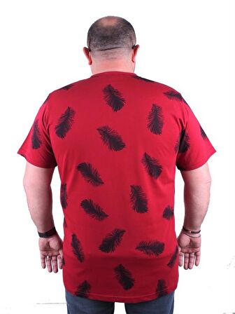 Starbattal Büyük Beden Tişört Sıfır Yaka Feather 23149 BORDO