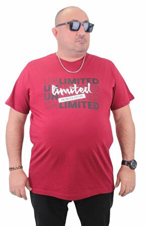 Starbattal Erkek Büyük Beden Sıfır Yaka Tişört Unlimited 23177 BORDO