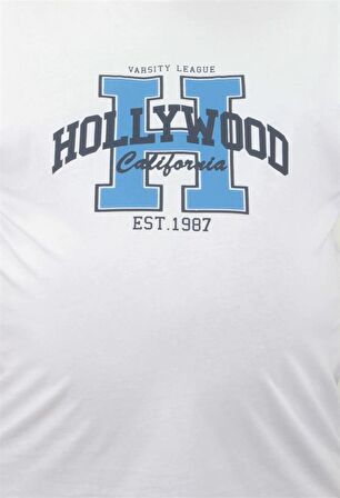 Starbattal Erkek Büyük Beden Sıfır Yaka Tişört Hollywood 23179 BEYAZ